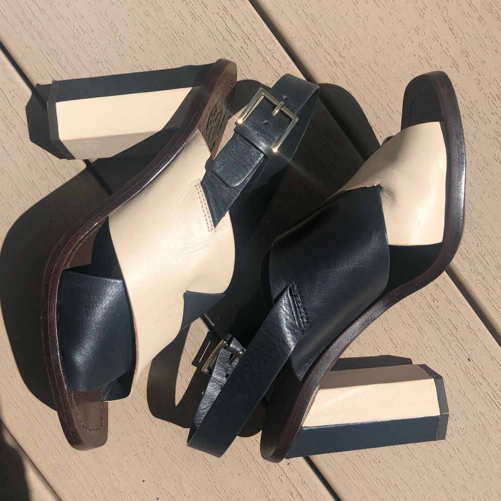 Tory Burch crisscrossed mule heels